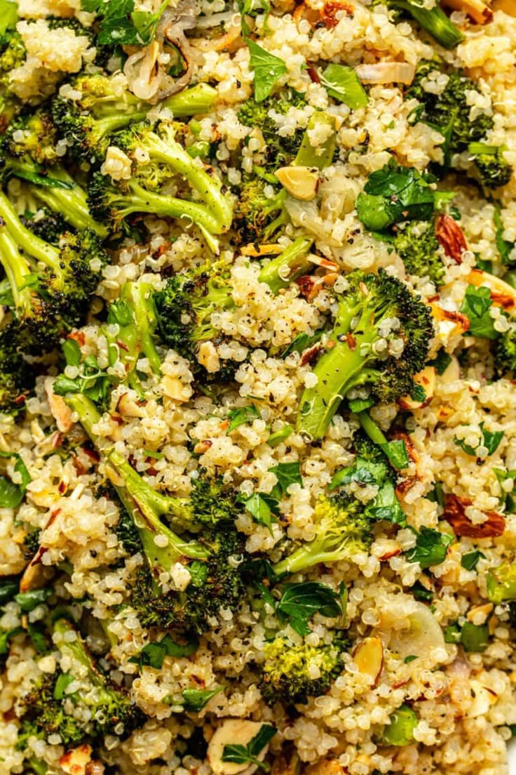 broccoli and quinoa salad in a bowl ready to be eaten for lunch