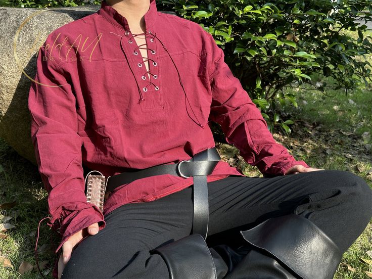 Red Renaissance Viking Tunic, Medieval Renaissance Pirate Shirt, Ren Faire Costume LARP Tunic Shirt, Long Sleeve Cotton Linen Men Tunic Elevate your wardrobe with our Viking Medieval Men's Linen Tunic, expertly crafted for a perfect fusion of historical charm and contemporary comfort. Ideal for those seeking a unique and stylish nod to the past. Elevate your wardrobe with our Viking Medieval Men's Linen Tunic, expertly crafted for a perfect fusion of historical charm and contemporary comfort. Id Medieval Casual Clothes Male, Men’s Renn Faire Costume, Easy Mens Ren Faire Costume, Viking Fashion Men, Mens Rennaisance Outfits, Mens Renfaire Outfit, Ren Fest Outfits Men, Traditional Long Sleeve Tops For Larp, Renicansse Fair Outfits Men