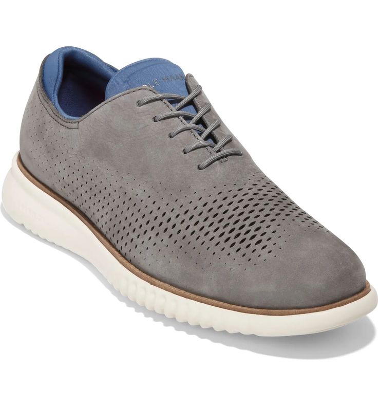 Cole Haan 2.ZeroGrand Laser Wing Oxford (Men) | Nordstrom Gray Leather Running Shoes For Light Sports, Leather Running Shoes With Arch Support, Low-top Leather Running Shoes With Arch Support, Leather Low-top Running Shoes With Arch Support, Gray Functional Sneakers With Perforations, Functional Gray Sneakers With Perforations, Gray Sneakers With Perforations, Leather Running Shoes With Vented Sides And Lace-up, Gray Leather Sneakers For Running Errands