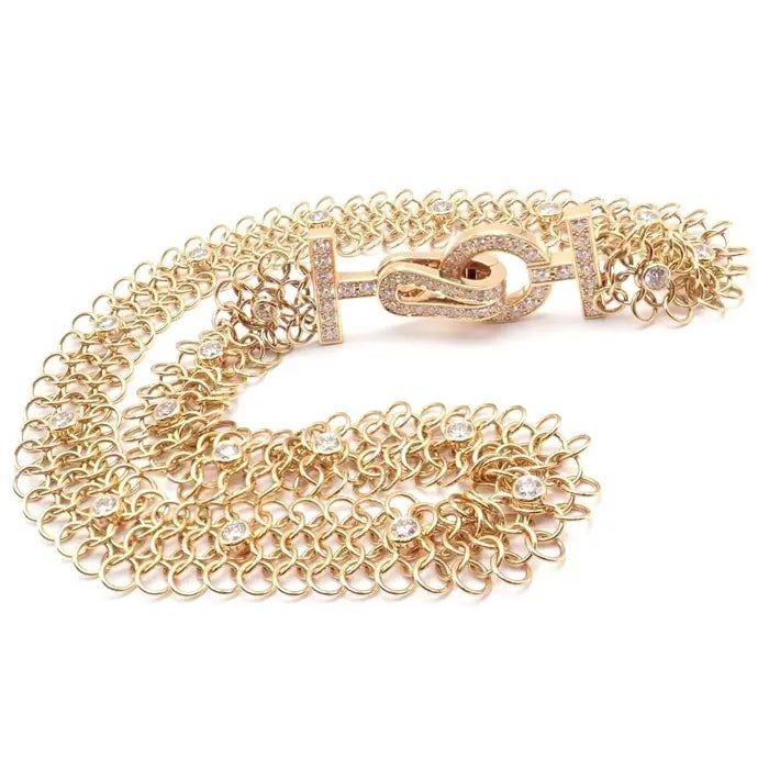 18k Rose Gold Diamond Agrafe Link Bracelet by Cartier. With 77 Round brilliant cut diamonds. VVS1 clarity F color. Total Diamond Weight: 2.76ct.  This bracelet includes a Cartier valuation certificate from 2022.   The estimated value in 2022 was $34,500.   Details: Size: 17 Width: single 15mm double 30mm Weight: 29.3 grams Total Diamond Weight: 2.76ct. Stamped Hallmarks: Cartier 750 JHDXXX(serial number has been omitted) Cartier Diamond Bracelet As A Gift, Cartier Diamond Bracelet With Brilliant Cut, Cartier Fine Jewelry Diamond Bracelet With Brilliant Cut, Cartier Brilliant Cut Diamond Bracelet, Cartier Gold Diamond Bracelets, Luxury Cartier Diamond Bracelet Brilliant Cut, Luxury Cartier Diamond Bracelet With Brilliant Cut, Gold Cartier Diamond Bracelet With 17 Jewels, Luxury Formal Chain Bracelet With Pave Setting