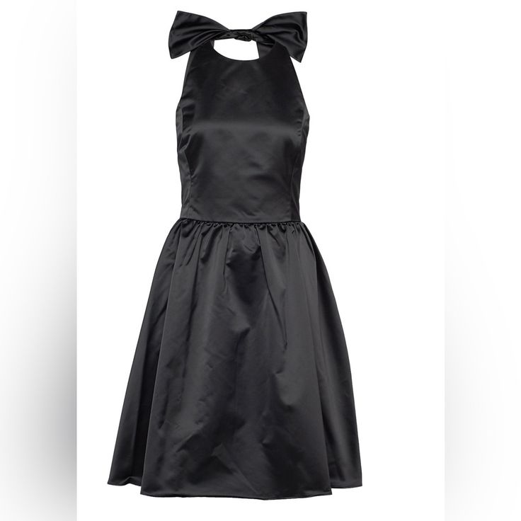 Featuring A Silky, Smooth Hand And An Air Of Understated Glamour, This Satin Dress Is Enhanced By Side On-Seam Pockets And Two Feminine Self-Ties At The Back. Elegant Mini Dress With Bow For Black-tie Events, Black Silk Dress With Bow, Bow Dress For Black-tie Events, Sleeveless Silk Dress For Black-tie Events, Silk Sleeveless Dress For Black-tie Events, Black-tie Satin Dresses, Glamorous Sleeveless Dress For Black-tie Events, Black Dress With Bow For Black-tie Events, Fitted Dress With Bow For Black-tie Events