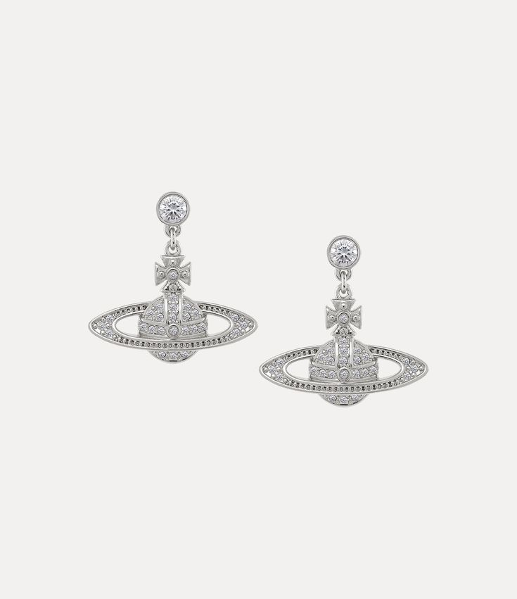 Mini Bas Relief Drop Earrings in PLATINUM-CRYSTAL-Crystal | Vivienne Westwood® Vivienne Westwood Mini Bas Relief, Vivienne Westwood Earrings, The Orb, Tshirt Bag, Take My Money, Dope Jewelry, Bas Relief, Into The Future, White Crystal