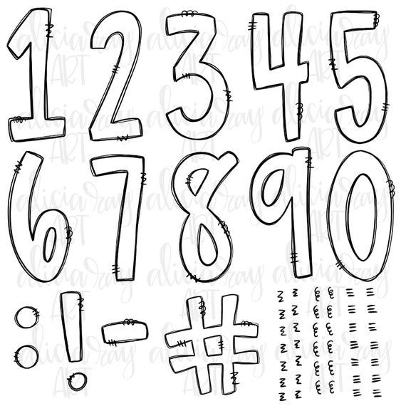 the numbers and symbols for each letter are drawn in black ink on a white background