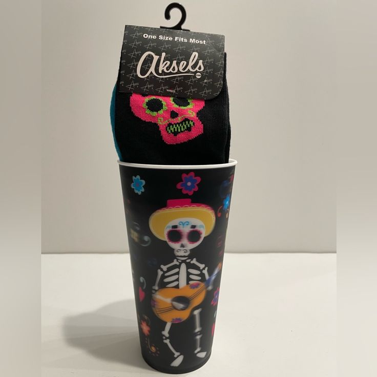 Buy This New Set Of Day Of The Dead Socks & Cup For The Friend Or Family Who Has Lost A Loved One. Losing A Loved One, Day Of The Dead, New Set, Ladies Day, The Dead, Black Blue, Blue Black, Socks, Lost