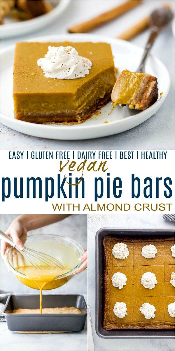 vegan pumpkin pie bars with almond crust are the perfect dessert for fall and thanksgiving