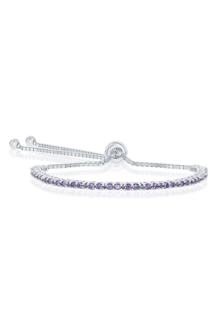 Amethyst inspired cubic zirconia stones add sparkle to this elegant sterling slver bolo bracelet. 9" length, 0.3" width Sliding bead clasp Sterling silver/cubic zirconia Imported Bolo Bracelet, Womens Jewelry Bracelets, Nordstrom Rack, Cubic Zirconia, Silver Bracelet, Amethyst, Sparkle, Nordstrom, Women Jewelry