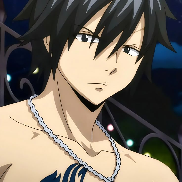 an anime character with black hair and no shirt