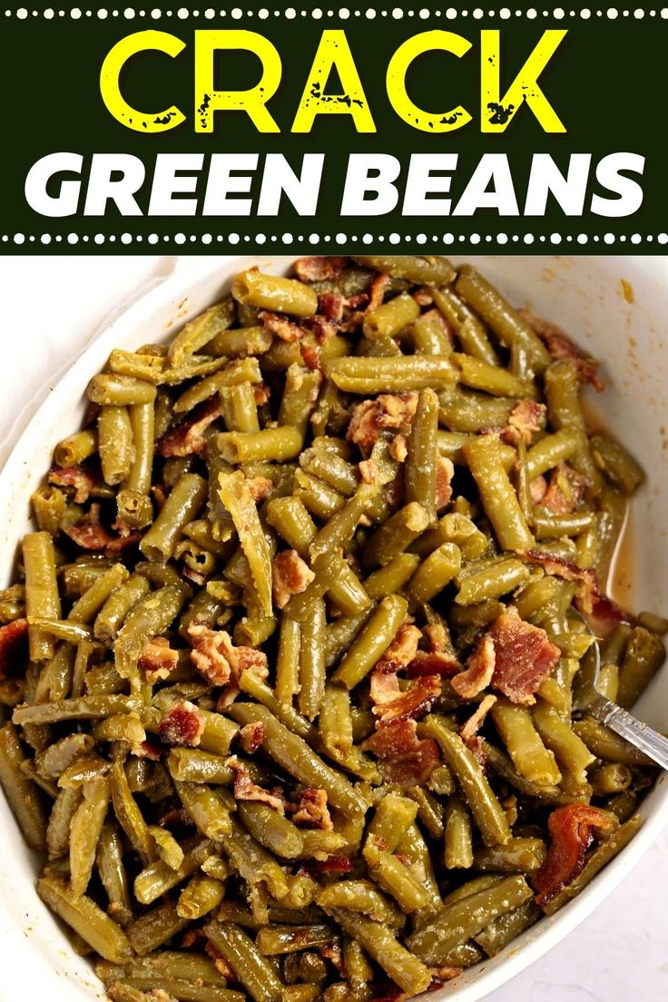 Southern Green Bean Recipes, Green Beans Easy, Sweet Green Beans, Cracked Green Beans, Crockpot Green Beans, Southern Green Beans, Southern Greens, Side Salads, Green Beans With Bacon