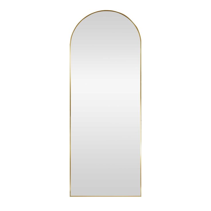 Brushed gold finish aluminum frame. Over sized leaner mirror. Origin 21 26-in W x 70-in H Arch Brushed Gold Framed Full Length Wall Mirror | AL058A-GLD-2670 Cottage Core Bedroom, Coastal Room Decor, Full Length Wall Mirror, Freshman Dorm, Beachy Room, Room Items, Coastal Room, Leaner Mirror, Coastal Granddaughter