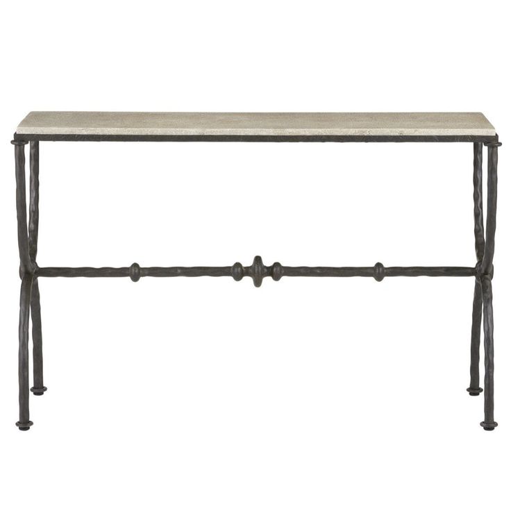 an iron console table with marble top