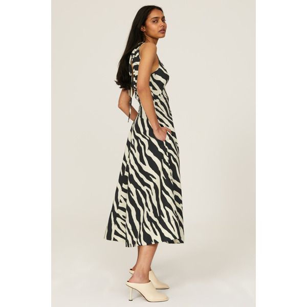 Zebra print cotton weave (100% Cotton). Hourglass. Sleeveless. V-neck. Side zipper closure. 50” from shoulder to hemline. Imported. Sleeveless Zebra Print Vacation Dress, Casual Sleeveless Zebra Print Dress, Chic Sleeveless Zebra Print Dress, Sleeveless Zebra Print Dress For Vacation, V-neck Zebra Print Dresses For Vacation, Proenza Schouler Dress, Black Clutch, Rent The Runway, Closet Designs