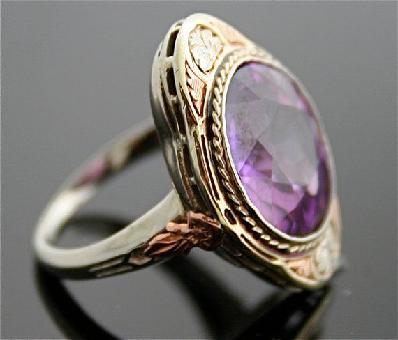 Gold Antique Ring  Gold Cocktail Ring with by SITFineJewelry, $1750.00 Purple Ruby Ring For Formal Occasions, Art Deco Oval Amethyst Ring, Purple Amethyst Art Deco Ring, Vintage Purple Sapphire Gemstone Ring, Heirloom Amethyst Ring With Accent Stones, Heirloom Style Purple Amethyst Collectible Ring, Heirloom Purple Amethyst Collectible Ring, Art Deco Amethyst Oval Ring, Formal Engraved Gemstone Ring Fine Jewelry