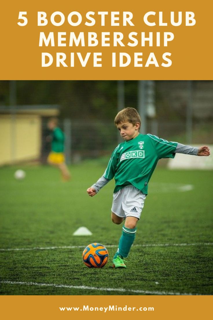 a young boy kicking a soccer ball with the words 5 booster club members drive ideas