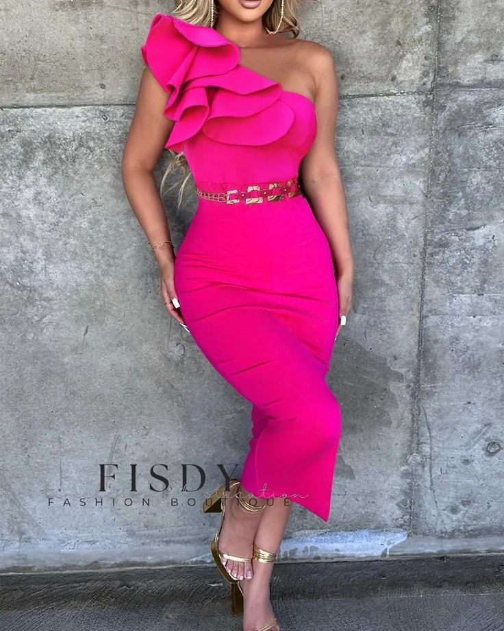 Fisdy - Vestido ajustado contemporáneo con elegantes volantes de un hombro Ruffle Bodycon Dress, Ruffle Bodycon, Elegant Dresses For Women, Ruffled Maxi Dress, Sleeveless Maxi Dress, Glamorous Evening Gowns, Flowing Maxi Dress, Olivia Mark, Elegant Dress