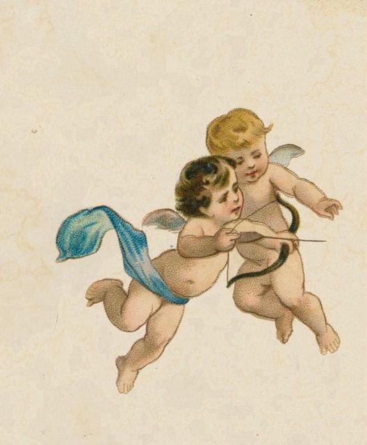 two cherubs, one holding a bow and the other aiming at something in the air