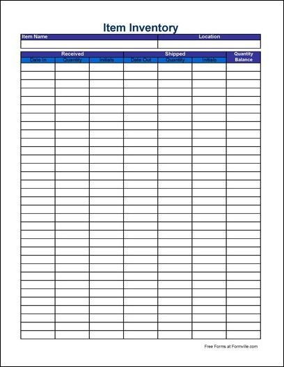 a printable inventory sheet with the words item inventory written in blue and white on it