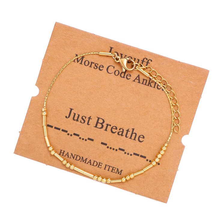 PRICES MAY VARY. Yoga gift, just breathe morse code ankle bracelet, breathe jewelry, summer gifts, for the person in your life who doesn't want to show the whole world how they feel about you， it's a funny piece to accessorize your summer outfits These morse code ankle bracelets are made of high quality materials, will never fade, tarnish and turn your wrists green. No tarnish like the forever love between you and the wearer Fully adjustable extends from 8.5” to 10.5” to accommodate most women a Morse Code Bracelets, Code Bracelets, Graduation Bracelet, Morse Code Bracelet, Inspirational Bracelets, Cute Gift Boxes, Beaded Wrap Bracelets, Girls Valentines, Morse Code