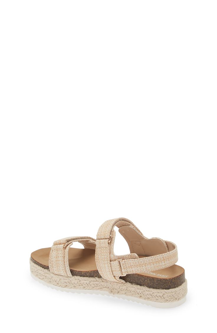 A breezy seaside classic is sized down for your mini-me in this espadrille-inspire platform sandal secured by easy-on hook-and-loop straps. 1 1/4" platform (size 4) Adjustable hook-and-loop straps Memory foam cushioning Textile upper/synthetic lining/rubber sole Imported Slingback Sandal, Mini Me, Platform Sandals, Steve Madden, Memory Foam, Rubber Sole, Espadrilles, Size 4, Nordstrom