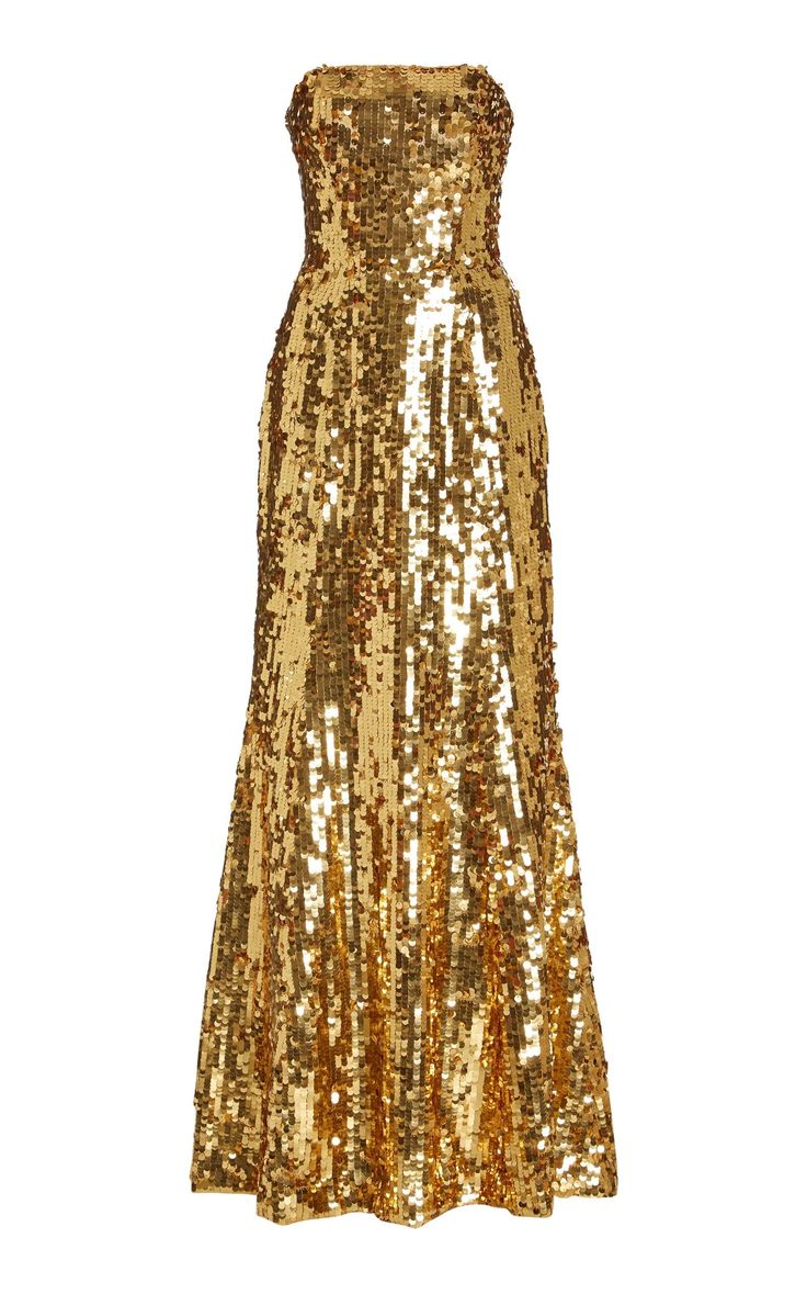 Sequined Strapless Gown Dress Carolina Herrera International Clothing, Column Gown, Runway Dresses, Sequin Gown, Strapless Gown, Gown Dress, Gold Sequin, Carolina Herrera, Moda Operandi