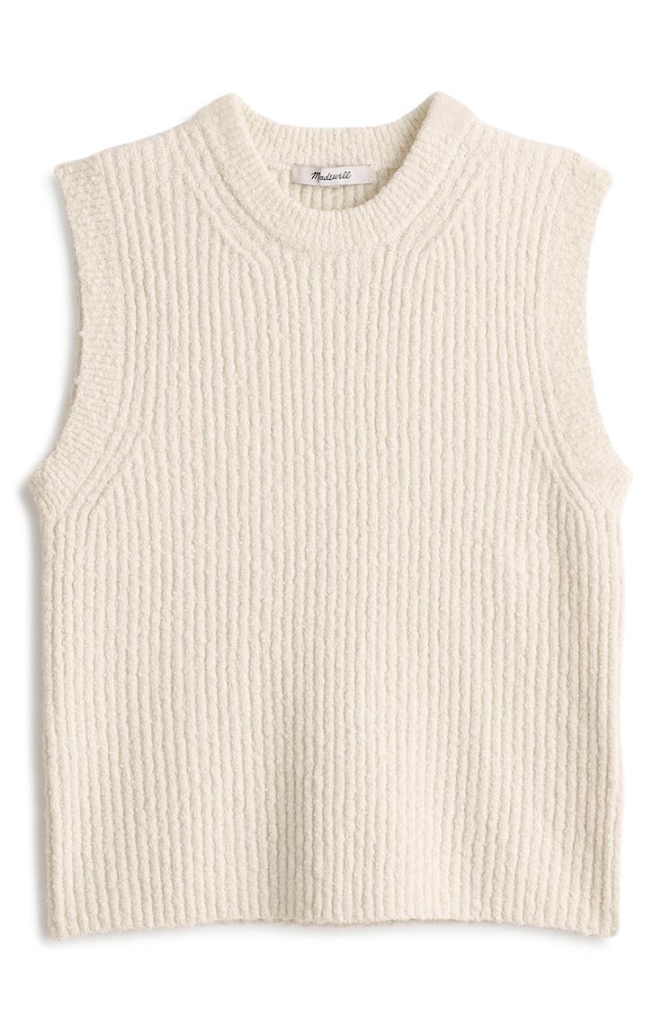 This effortlessly cool sweater-tank puts a bold spin on the classic crewneck silhouette. The cotton-blend bouclé knit lends a textured touch without weighing you down, while the relaxed fit makes it perfect for throwing on and going. 20 1/2" length (size Medium) Crewneck Short sleeves 84% cotton, 14% polyamide, 2% elastane Machine wash, tumble dry Imported Boucle Sweater, Sweater Tank, Cool Sweaters, Madewell, Knitted Sweaters, Top Brands, Cotton Blend, Short Sleeves, Nordstrom