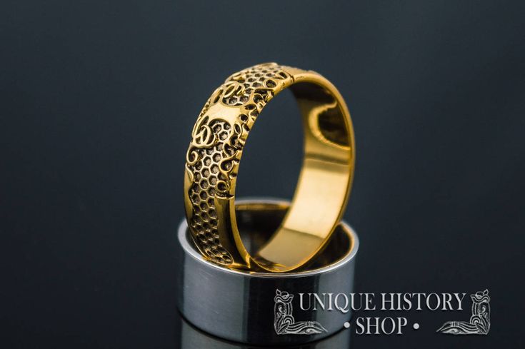 This ring is the unique and original design of Unique History Shop brand. Can't be found in any other Etsy stores! This is a unique handmade ring Metal: 14K gold (18K for custom orders) Weight: 5-7 g (depends on size) Great Details Made-to-order We can make it in any size you need! (check options) Dear customer, if you have any questions - don't hesitate to contat me! :) We can make custom engraving to this ring for you! Just add this listing to your order and a note with what do you need to be Luxury Jewelry With Unique Design For Wedding, Symbolic Engraved Ring With Intricate Design For Anniversary, Symbolic Wedding Jewelry With Intricate Design, Unique Etched Jewelry For Wedding, Luxury Engraved Jewelry For Marriage, Unique Etched Wedding Jewelry, Symbolic Hallmarked Wedding Rings, Symbolic Wedding Rings Hallmarked, Luxury Wedding Ring With Unique Design