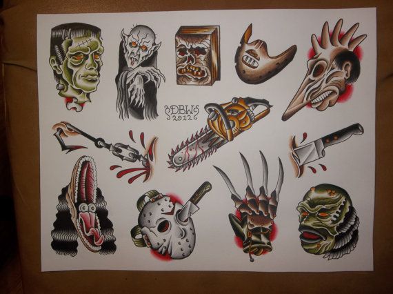 an image of friday the 13th tattoo special poster with various tattoos and headdress