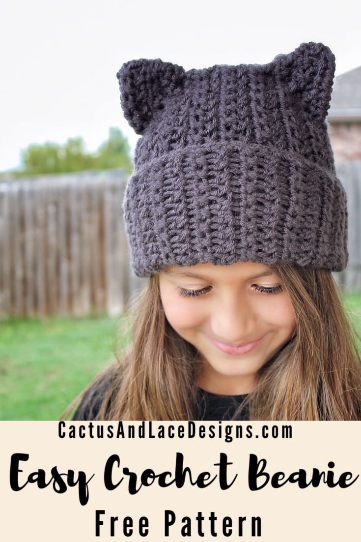 Learn how to make a cute cat ear beanie with this beginner friendly free crochet pattern. Adult and Child sizes. #freecrochetpattern #crochetbeaniepattern #crochethatpattern Yarn Dreads, Cat Hat Pattern, Beanie Pattern Free, Crochet Beanie Pattern Free, Girls Crochet Hats, Crochet Cat Hat, Cat Eared Beanie, Easy Crochet Hat, Crochet Kids Hats