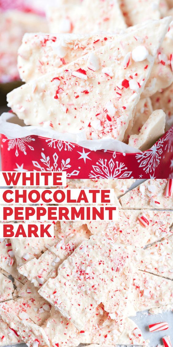 white chocolate peppermint bark is stacked on top of each other with candy canes