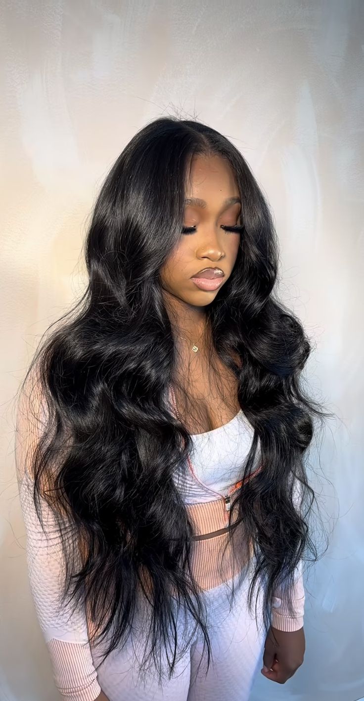 Wrapped Ponytail Black Women, Black Straight Hair Black Women, Middle Part Jet Black Sew In, Met Gala Hairstyles Black Women, Curled Hairstyles For Black Women, Hair Ideas Weave, Wavy Hairstyles Black Women, Sew In Hairstyles Curly, Professional Hairstyles For Black Women