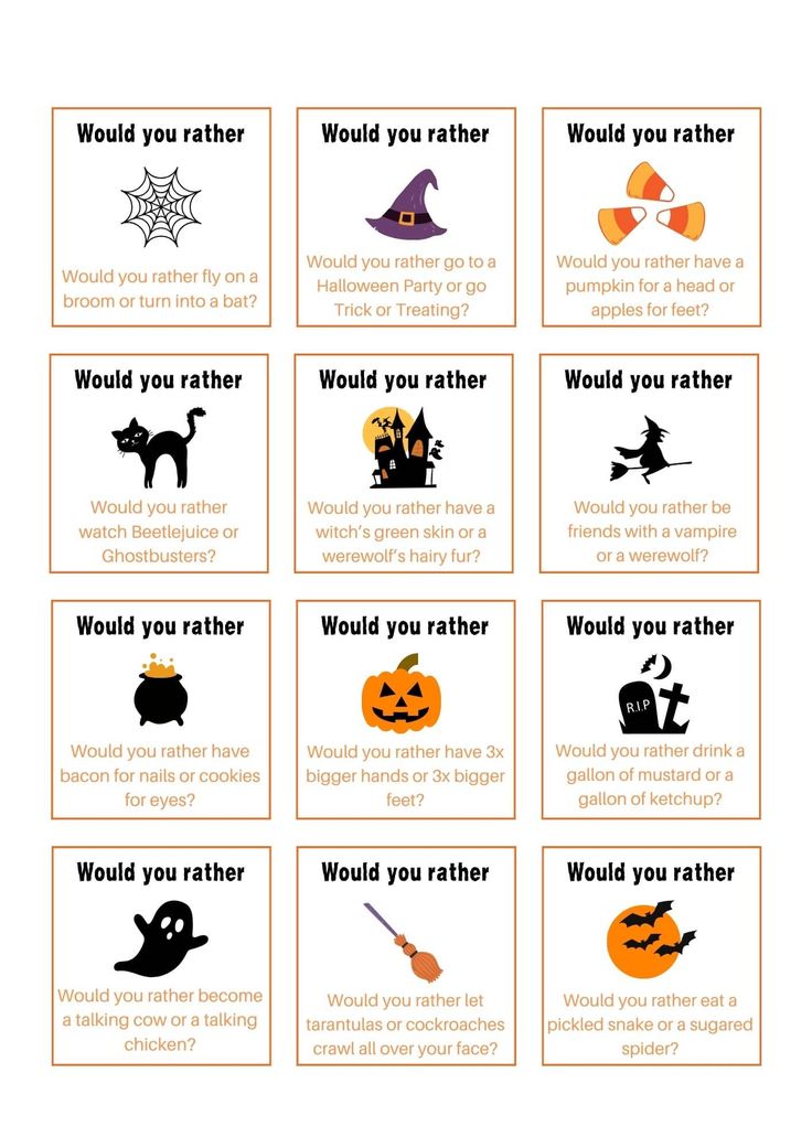 a printable halloween place cards with pumpkins, witches and other things on them