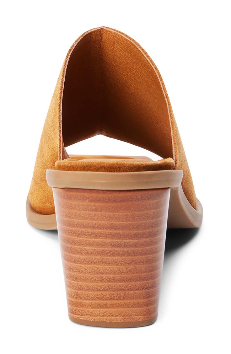 An architectural heel amplifies the modern appeal of this striking square-toe sandal. 3 3/4" heel Leather upper/synthetic lining and sole Made in Brazil Brown Mules With Sculpted Open Heel, Brown Square Toe Mules With Padded Heel, Modern Brown High Heel Block Heels, Brown Square Toe Mules With Stacked Heel, Modern Brown Mules With Square Toe, Modern Brown Block Heels For Spring, Modern Brown High Heel Sandals, Brown Block Heels With Square Toe And Stacked Heel, Modern Synthetic Wedge Sandals With Wooden Heel