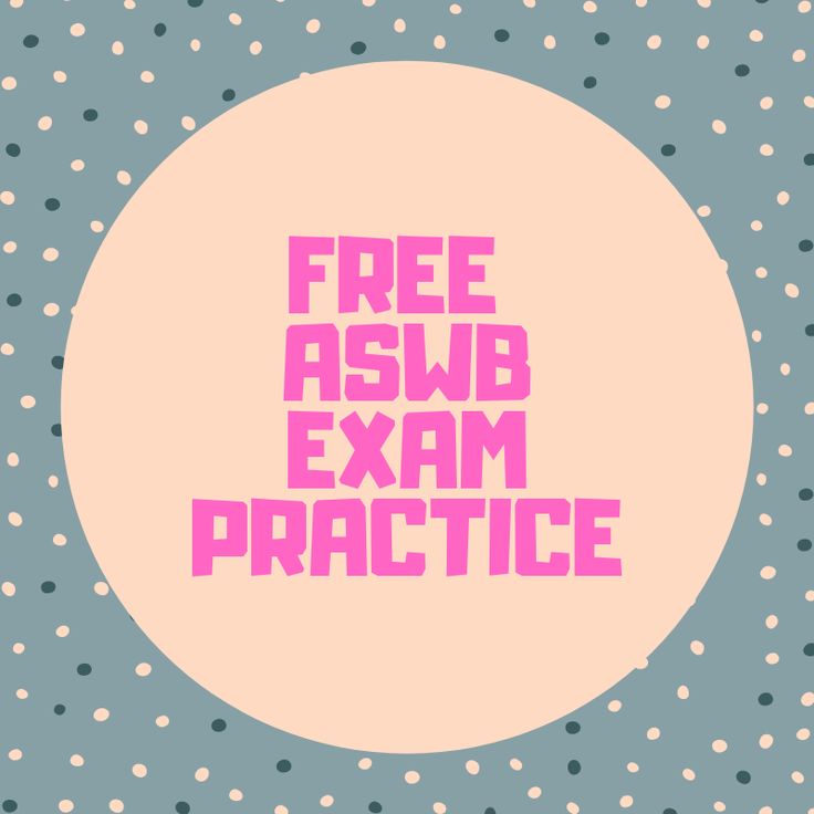 the words free aswb exam practice written in pink on a polka dot background