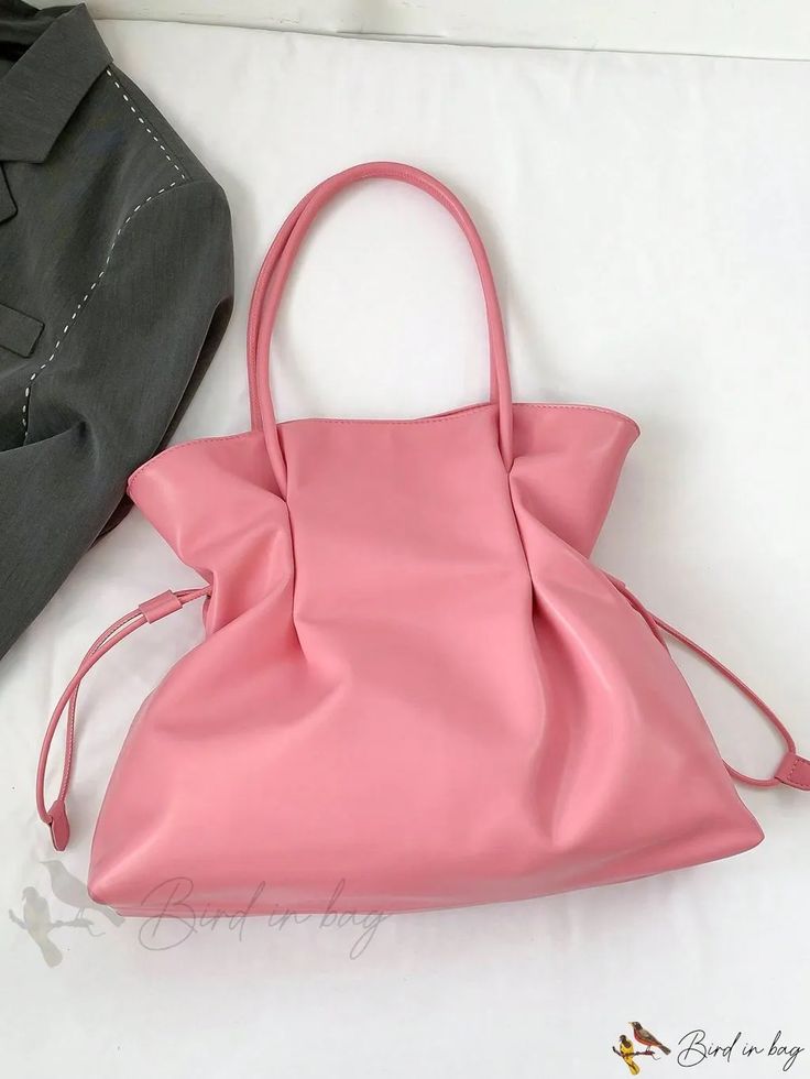 Bird in Bag - Solid Color Large Capacity Simple Design Shoulder Bag Large Capacity Satchel For Everyday Spring Use, Solid Color Bags For Daily Use In Spring, Pink Large Capacity Hobo Bag For Daily Use, Large Capacity Solid Color Bags For Spring, Spring Solid Color Hobo Bag For Daily Use, Pink Bucket Shoulder Bag For Daily Use, Pink Bucket Shape Shoulder Bag For Daily Use, Versatile Pink Softback Bag, Spring Daily Use Hobo Bag