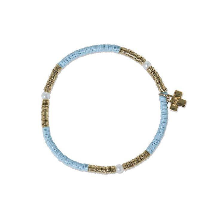 Rory Solid Color With Gold And Pearls Small Sequin Stretch Bracelet Light Blue Blue Stackable Stretch Bracelet For Everyday, Blue Stackable Stretch Bracelet, Trendy Blue Stackable Stretch Bracelet, Stackable Blue Stretch Bracelet, Adjustable Blue Stackable Stretch Bracelet, Blue Stackable Friendship Bracelets For Everyday, Blue Adjustable Stackable Stretch Bracelet, Adjustable Blue Stackable Wrap Bracelet, Trendy Blue Stackable Friendship Bracelets