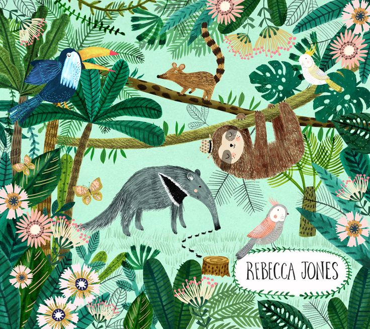 an illustrated book with animals and plants on the cover, including two monkeys hanging from a tree