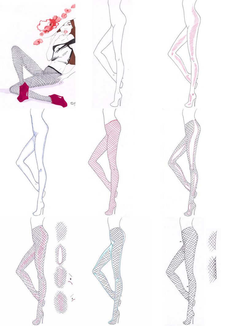 four different types of women's body shapes in various positions and sizes, all drawn by hand