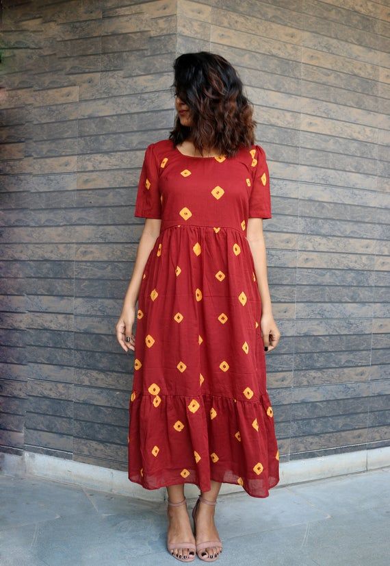 Maroon-Orange Cotton Tie-Dye Maxi Dress, Custom Made, Made to Order, Plus sizeThis light-weight sundress is perfect for your leisure time. -Model height: 5'3" wearing size S-Length: 48"-Fit: Comfortable-100% Cotton**Note: Free Shipping time 15-21 days. Express Shipping time 5-7 days.** Nyt Dresses For Women, Orange Dress Ideas, Night Frocks For Women, Summer Cotton Frocks For Women, Cotton Maxi Dress Indian Style, Red Cotton Maxi Dress For Day Out, Cotton Short Frocks, Orange Cotton Maxi Dress For Day Out, Orange Cotton Midi Dress For Vacation