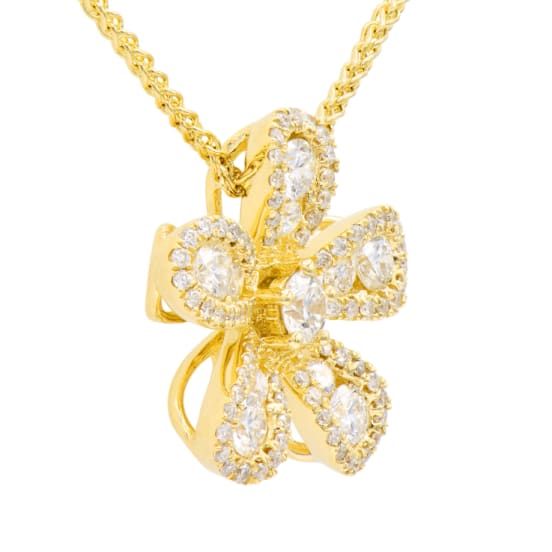 14KY 0.22ct Diamond Pendant With Chain Gold Diamond Necklace With Flower Pendant And Prong Setting, Gold Flower Pendant Diamond Necklace With Prong Setting, Gold Cubic Zirconia Necklace With Brilliant Cut, Gold Flower Pendant Jewelry With Prong Setting, Dazzling Yellow Gold Cubic Zirconia Diamond Necklace, Yellow Gold Jewelry With Flower Pendant In Prong Setting, Gold Diamond Necklace With Flower Pendant, Yellow Gold Flower Pendant Jewelry With Prong Setting, Gold Diamond Necklace With Cubic Zirconia Flower Pendant