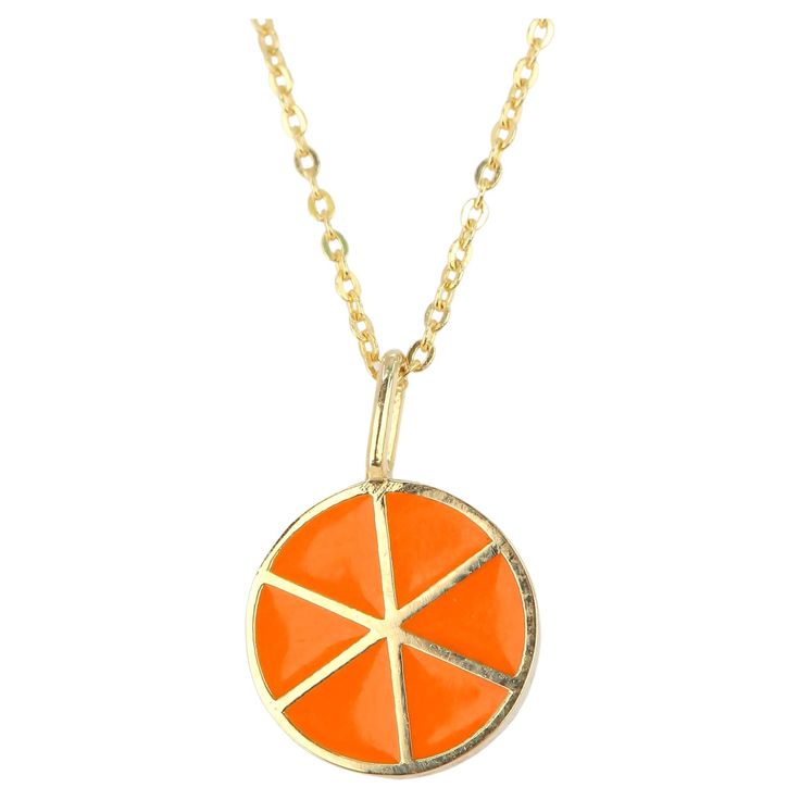 14K Gold Orange Necklace - Enamel Fruit Necklace Special desing necklace with enamel. It’s a manual labour product. ‘Handmade’. Fashionable product. This necklace was made with quality materials and excellent handwork. I guarantee the quality assurance of my handwork and materials. It is vital for me that you are totally happy with your purchases. Please feel free to ask every question of the details. Necklace Details: ◊ 14K Solid Gold ◊ With Hallmark ◊ 42 cm. Details: ◊ 14k yellow gold ◊ Orange Fruit Necklace, Orange Necklace, Orange You Glad, Diamond Free, Enamel Necklaces, 14k Gold Necklace, Modern Necklaces, Gold Orange, Orange Gold