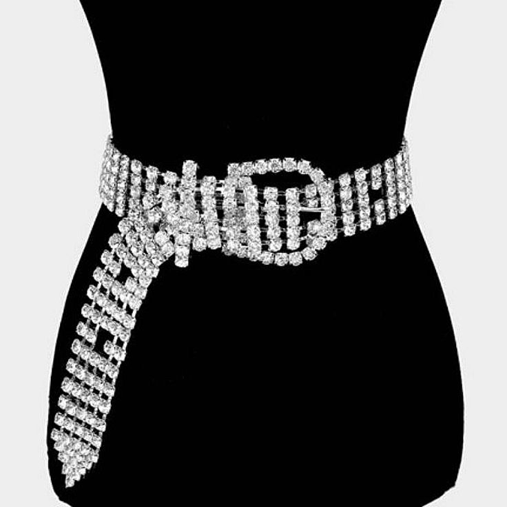 Sparkling Clear Rhinestone Silver Rhodium Buckle Waist Fashion Statement Belt Size : 2.6" H, 27" + 10" L Color: Rhodium R 40002 127 B Fur Trimmed Cape, Bling Belt, Bling Belts, Statement Belt, Crystal Belt, Sequin Bag, Layered Necklace Set, Rhinestone Belt, Layered Chains