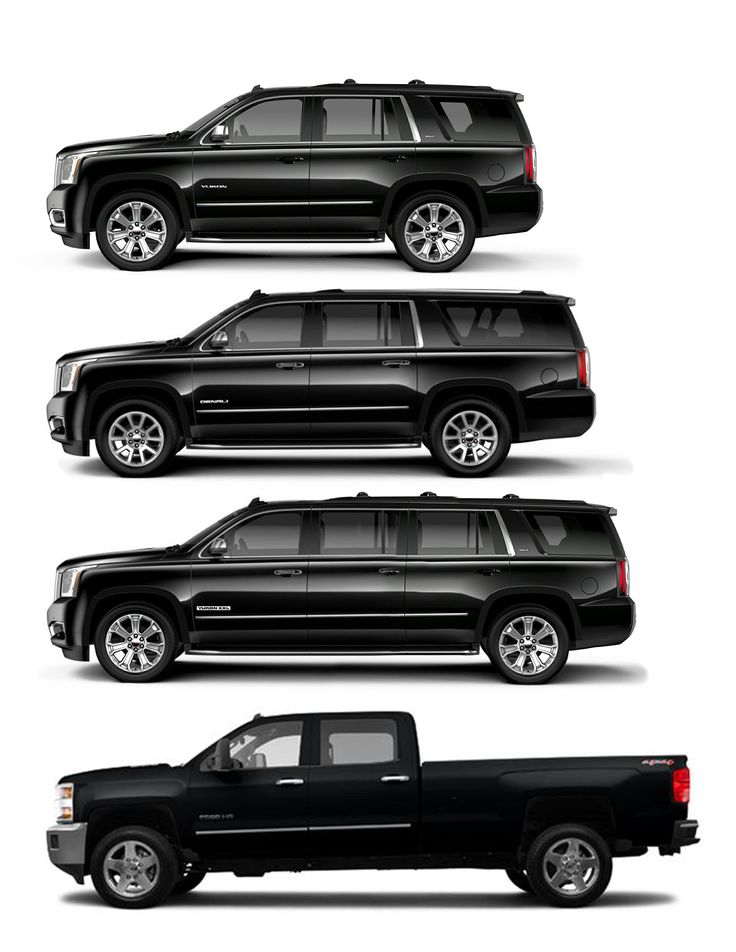 four black trucks are shown side by side