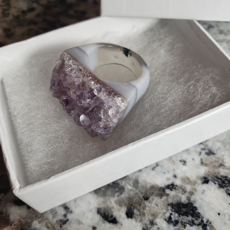 ALWAYS FREE SAME DAY SHIPPED OUT IF ORDER IS PLACED BY 3:30 PM CENTRAL STANDARD TIME Solid Amethyst Ring - Natural Amethyst ring - Size 6 - Energy Stone Repeals negative energy and attracts positive energy. Amethyst has healing powers to help with physical ailments, emotional issues, and in Energy Healing and Chakra balancing. Amethyst crystal therapies are primarily associated with physical ailments of the nervous system, the curing of nightmares and insomnia, and balancing the crown chakra. No Adjustable Purple Crystal Ring For Healing, Purple Amethyst Ring Gift, Purple Crystal Ring With Natural Stones, Adjustable Purple Amethyst Crystal Ring, Adjustable Purple Amethyst Ring Gift, Adjustable Amethyst Rings As Gifts, Adjustable Amethyst Ring Gift, Adjustable Amethyst Rings For Gift, Adjustable Amethyst Ring As Gift