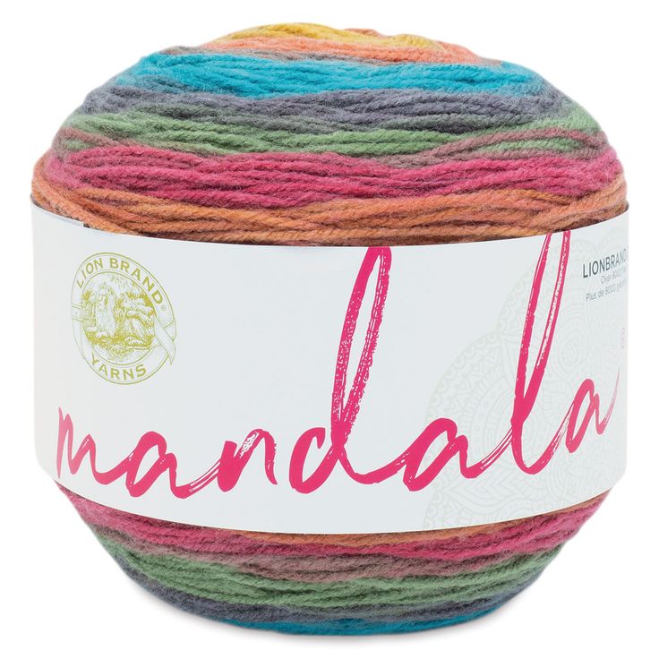 a ball of yarn with the word mandala written on it in multicolors