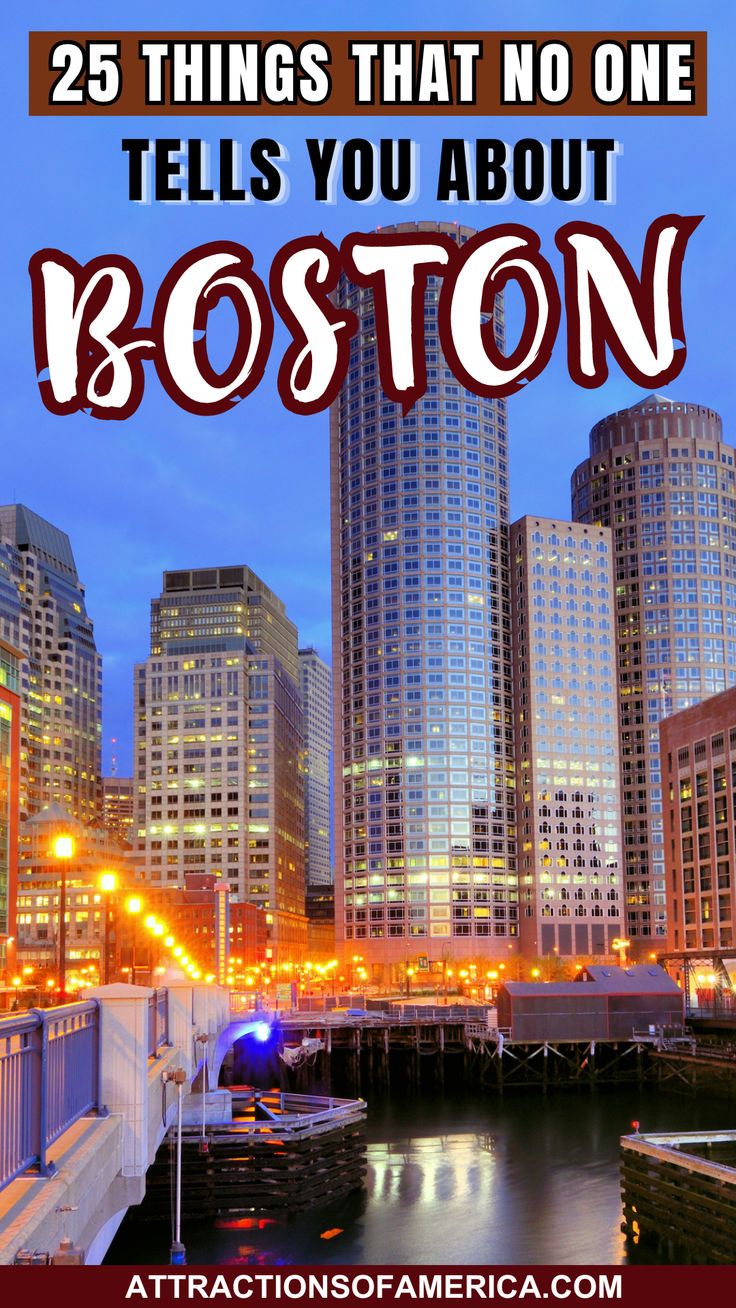 Amazing skyline of Boston downtown with text overlay reading 25 things that no one tells you about Boston. Boston Places To Visit, Places To Visit In Boston, Best Hotels In Boston, What To Do In Boston, Boston Massachusetts Travel, Boston Weekend, Boston Activities, Freedom Trail Boston, Boston Attractions