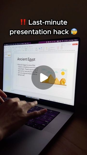 a person typing on a laptop with the caption last - minute presentation hack