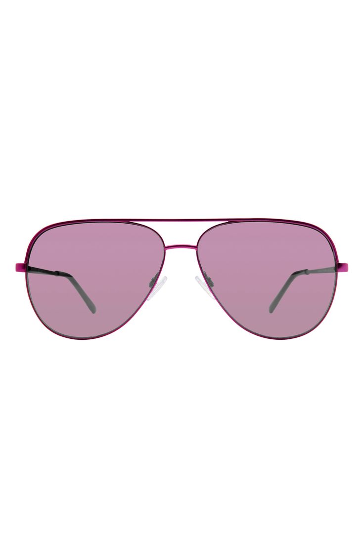 Metal aviator sunglasses showcase protective, tinted lenses that'll add a statement pop to your sunny look. 64mm lens width; 14mm bridge width; 140mm temple length 100% UV protection Metal Imported Spring Aviator Sunglasses With Uv Protection, Modern Pink Aviator Sunglasses For Spring, Casual Pink Aviator Sunglasses With Uv Protection, Casual Pink Aviator Sunglasses, Pink Aviator Sunglasses With Uv Protection, Pink Aviator Sunglasses, Pink Polarized Aviator Sunglasses, Pink Aviator Sunglasses With Polarized Lenses, Casual Pink Aviator Sunglasses With Mirrored Lenses