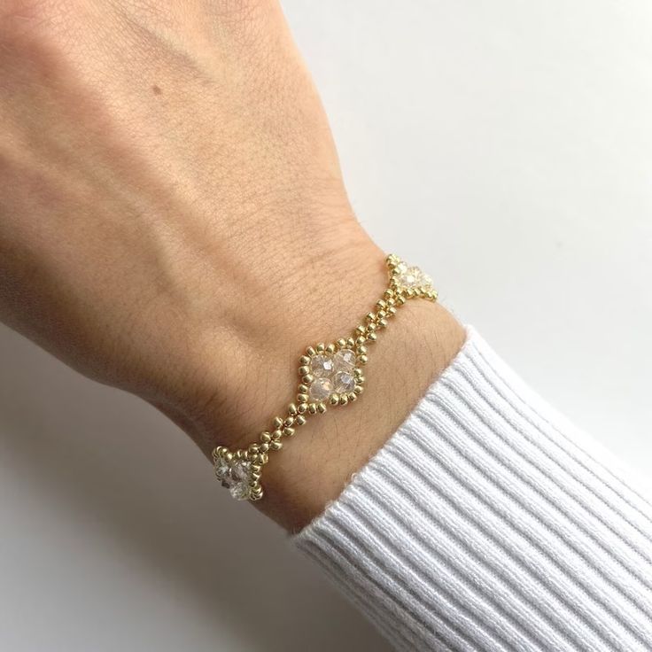 Flower Bracelet, Beaded Bracelet, Gift for Her, Friendship Bracelet, Handmade in UK, Clover Bracelet - Etsy Dainty Beaded Round Bracelets, Gold Beaded Bangle Bracelet Gift, Gold Beaded Bangle Bracelet Perfect For Gifts, Gold Beads Bangle Bracelet Gift, Elegant Friendship Beaded Bracelets With Gold Beads, Elegant Faceted Bead Friendship Bracelet, Elegant Gold Beaded Friendship Bracelets, Elegant Gold Beaded Bracelets For Friendship, Elegant Gold Beaded Friendship Bracelet