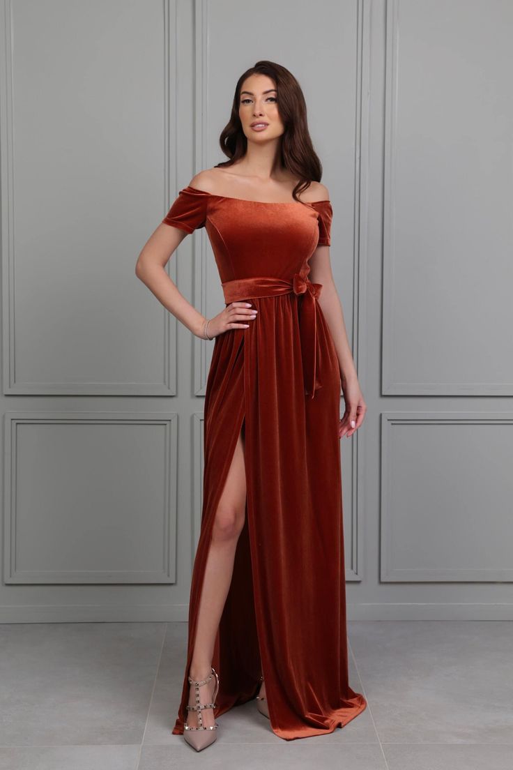 Orange Bridesmaid, Rustic Dresses, Velvet Bridesmaid Dresses, Rusty Orange, Velvet Maxi Dress, Dress Velvet, Velvet Maxi, Maxi Bridesmaid Dresses, Fall Weddings