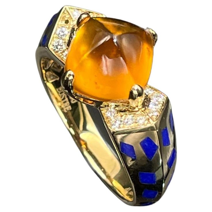 Bear Face Drawing, Spessartite Garnet, 18k Yellow Gold Ring, Yellow Gold Ring, Cocktail Rings, Pave Diamonds, Wedding Ring Bands, Lapis Lazuli, Cartier