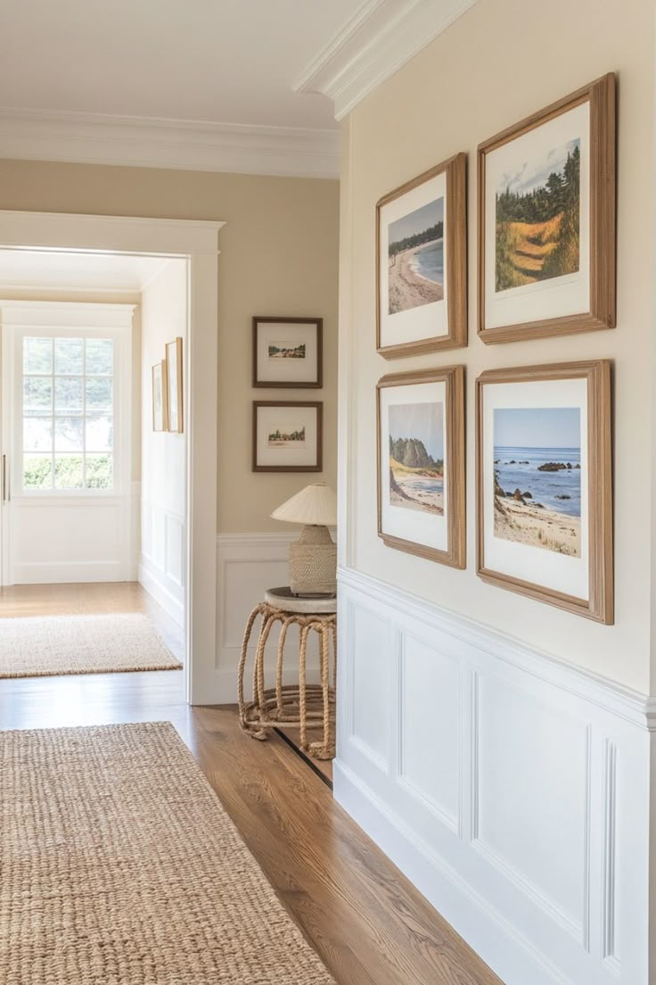 the hallway is clean and ready to be used as a place for pictures on the wall